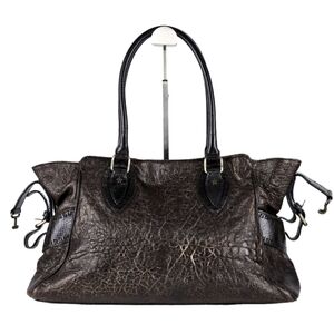 Fendi Ethnico Brown Leather Satchel with Textured Finish